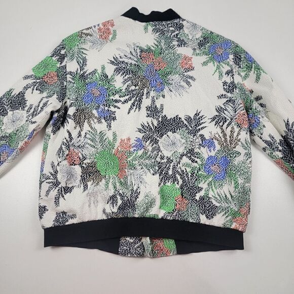 Zara Floral Bomber Jacket Full Zip Multicolor Womens sz Medium - Picture 4 of 13